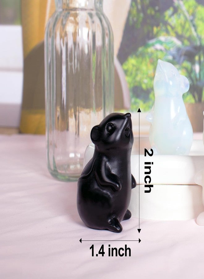 Ytbeoxk Handmade Obsidian Crystal Mouse Figurine Natural Quartz Mouse Sculpture Wealth Attracting Feng Shui Decor Mini Desk Ornament Meditation Crystal Animal Mouse. - Image 2